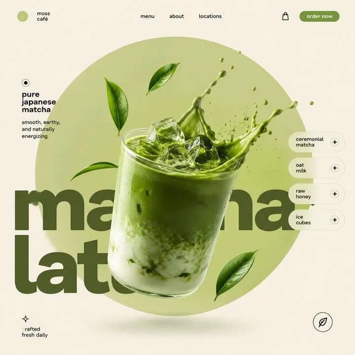 โปสเตอร์โฆษณาชาเขียวลาเต้สไตล์มินิมอลพรีเมียม 2