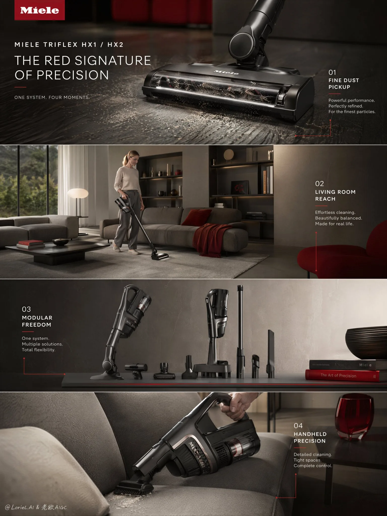 โฆษณา Miele Triflex สีแดง: พลังและสไตล์ 1
