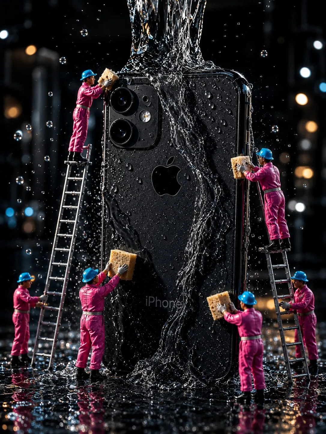 คนงานจิ๋วทำความสะอาด iPhone สีดำสุดหรู 1