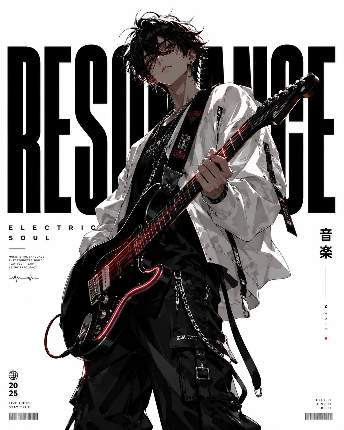 โปสเตอร์อนิเมะกีตาร์ล้ำสมัย สไตล์มินิมอล 1
