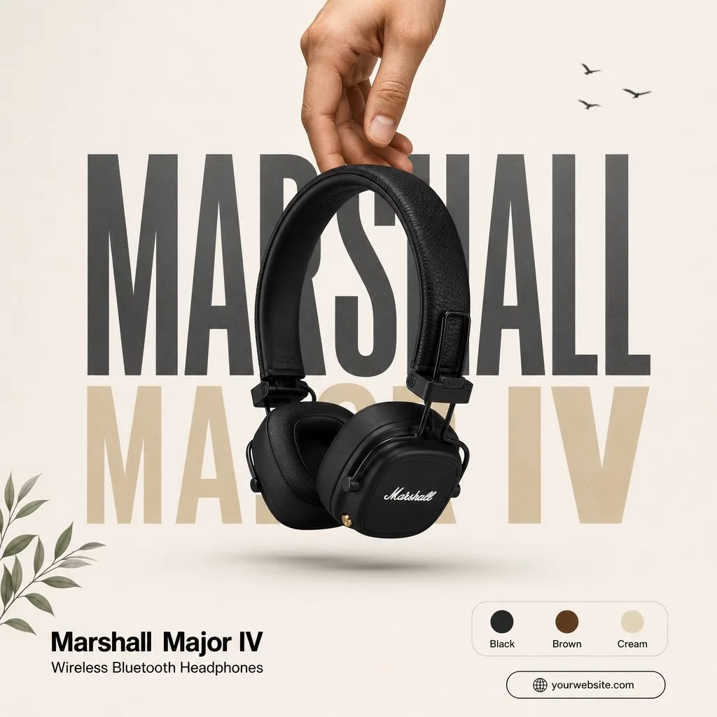 โปสเตอร์โฆษณาหูฟัง Marshall สไตล์ Apple 1