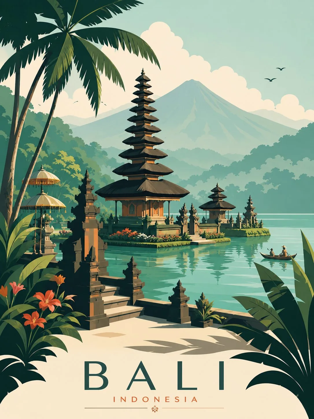โปสเตอร์ภาพประกอบบาหลีสไตล์วินเทจ มินิมอล 2