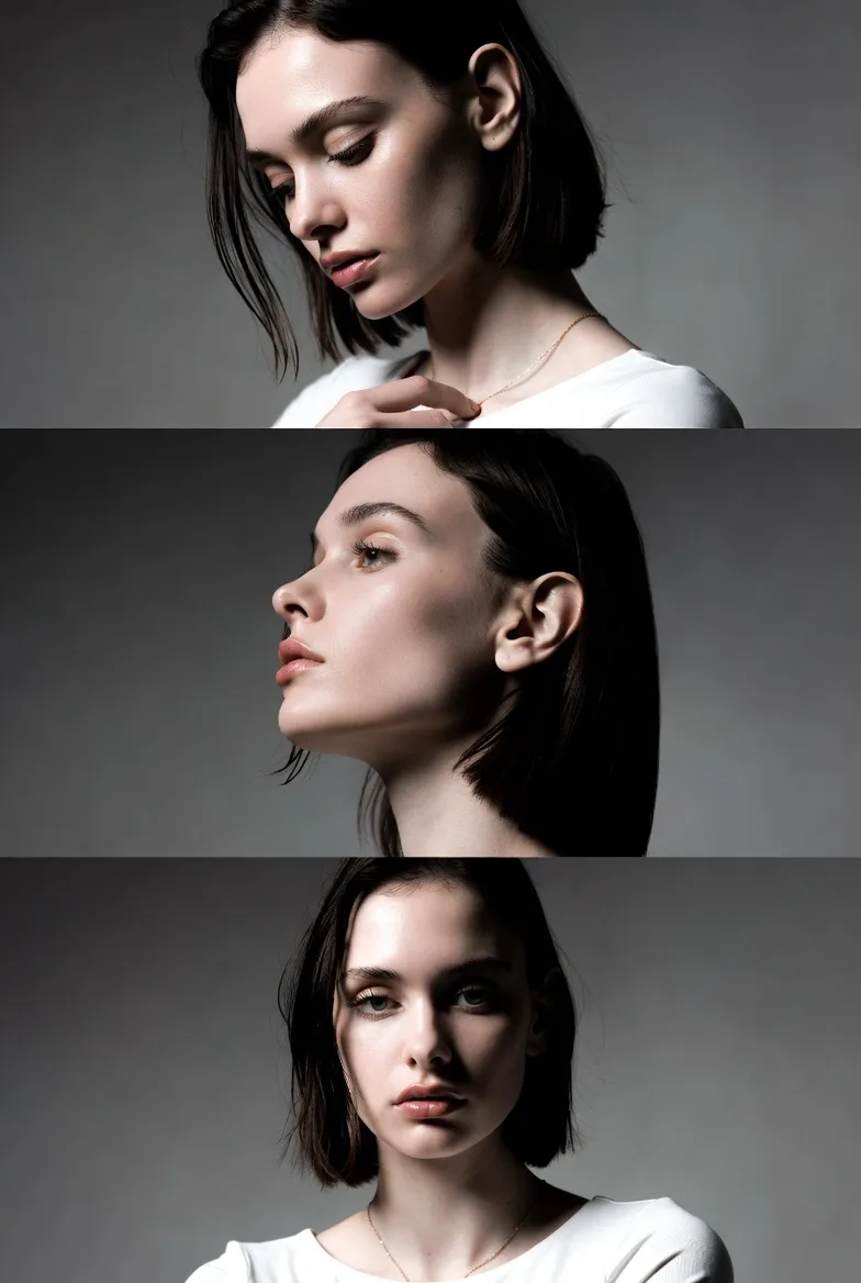 ภาพสามแบบแฟชั่นขาวดำมินิมอลสำหรับลงนิตยสาร 1