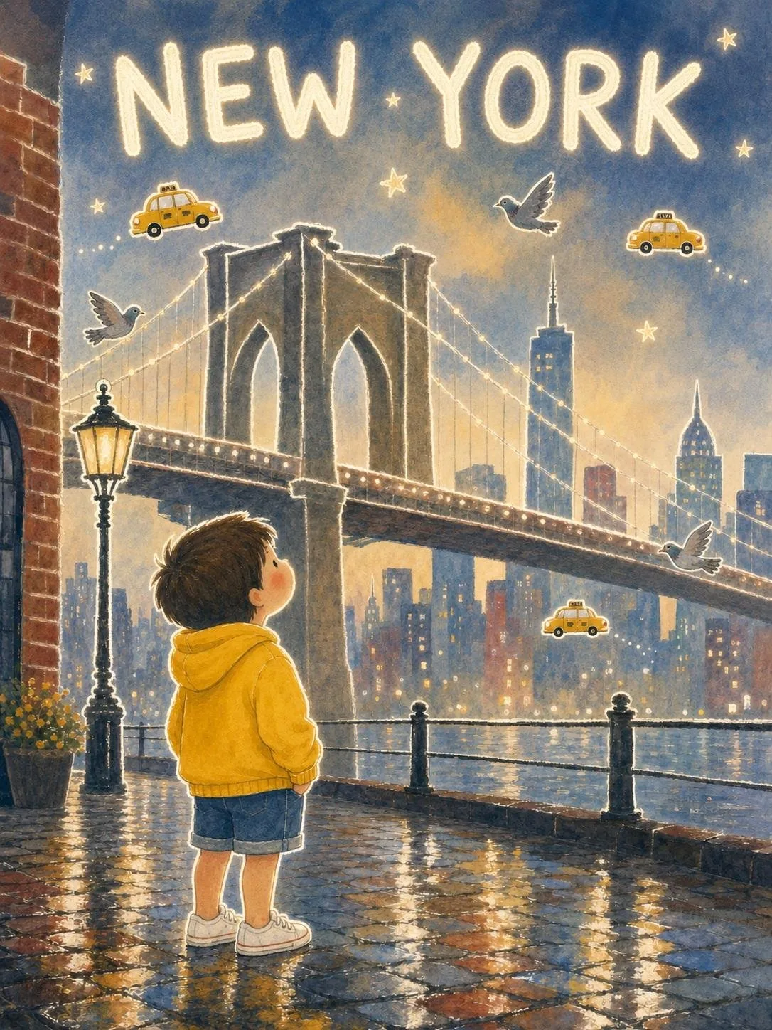 โปสเตอร์ภาพประกอบ NYC ลายเส้นเด็ก สไตล์มินิมอล 1