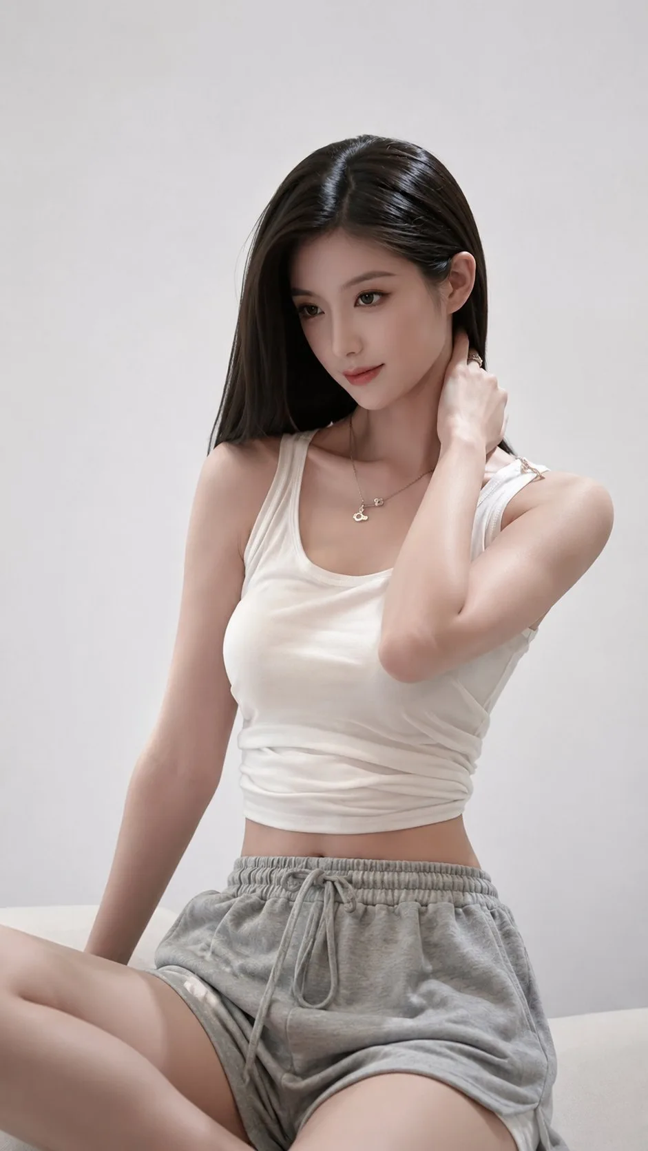 หญิงเอเชียตะวันออกในห้องสีขาวสไตล์มินิมอล 1