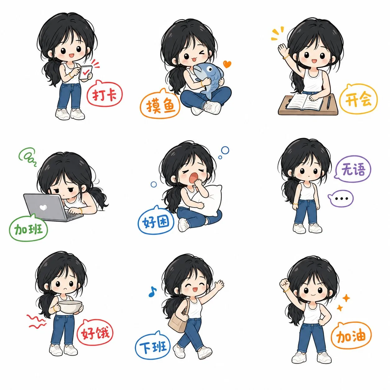 คอลเลกชันอิโมจิการ์ตูนมือวาดสุดน่ารัก สไตล์มินิมอล 1