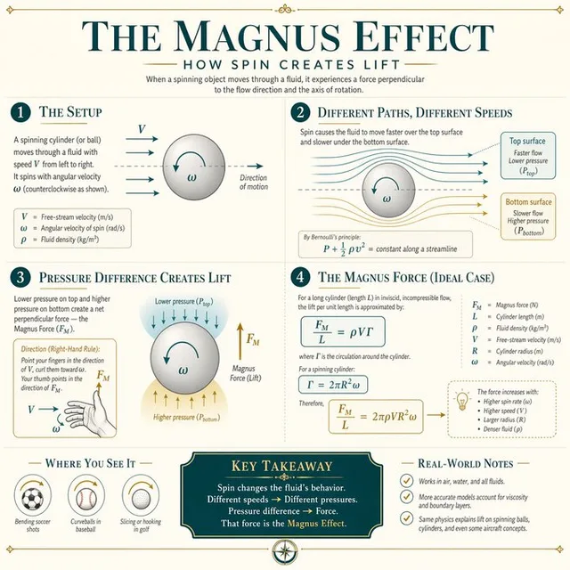 อินโฟกราฟิก Magnus Effect สไตล์มินิมอลเชิงวิชาการ