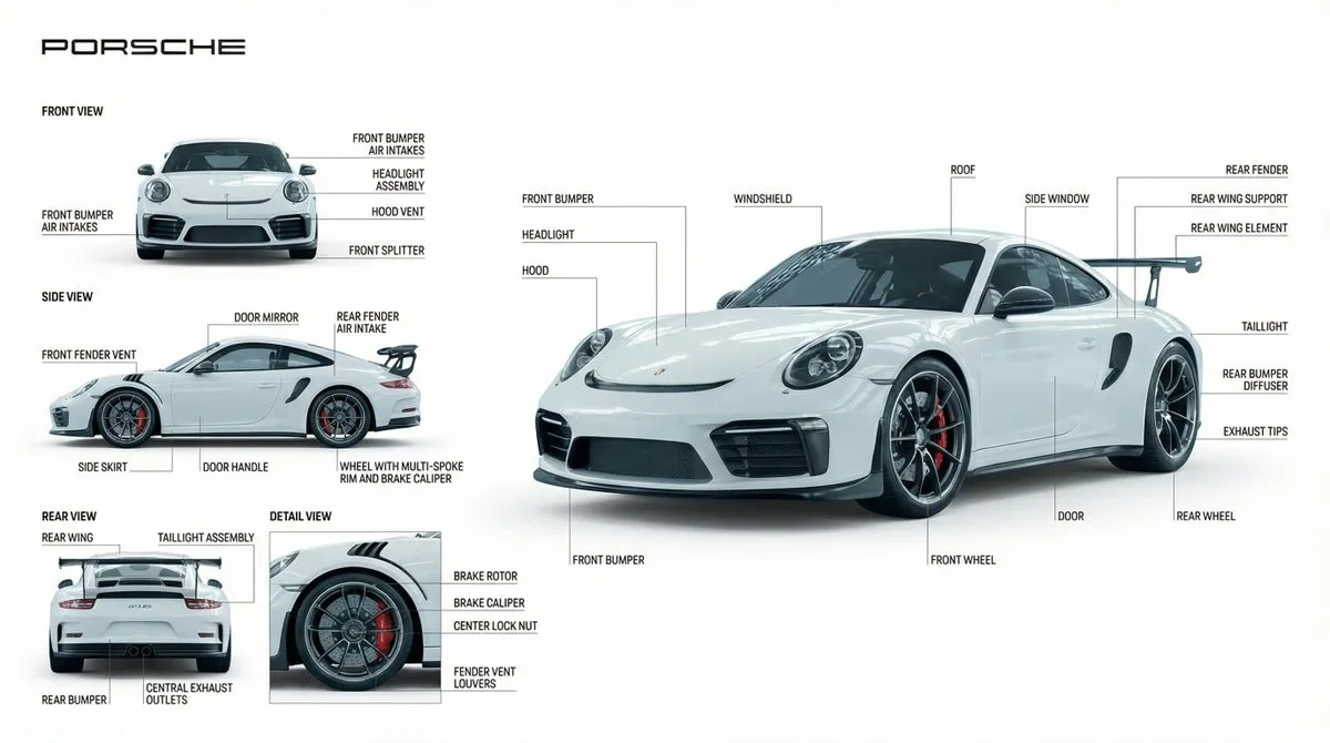 ภาพ Porsche ดีไซน์เรียบง่าย สไตล์อุตสาหกรรมบนพื้นขาว 1