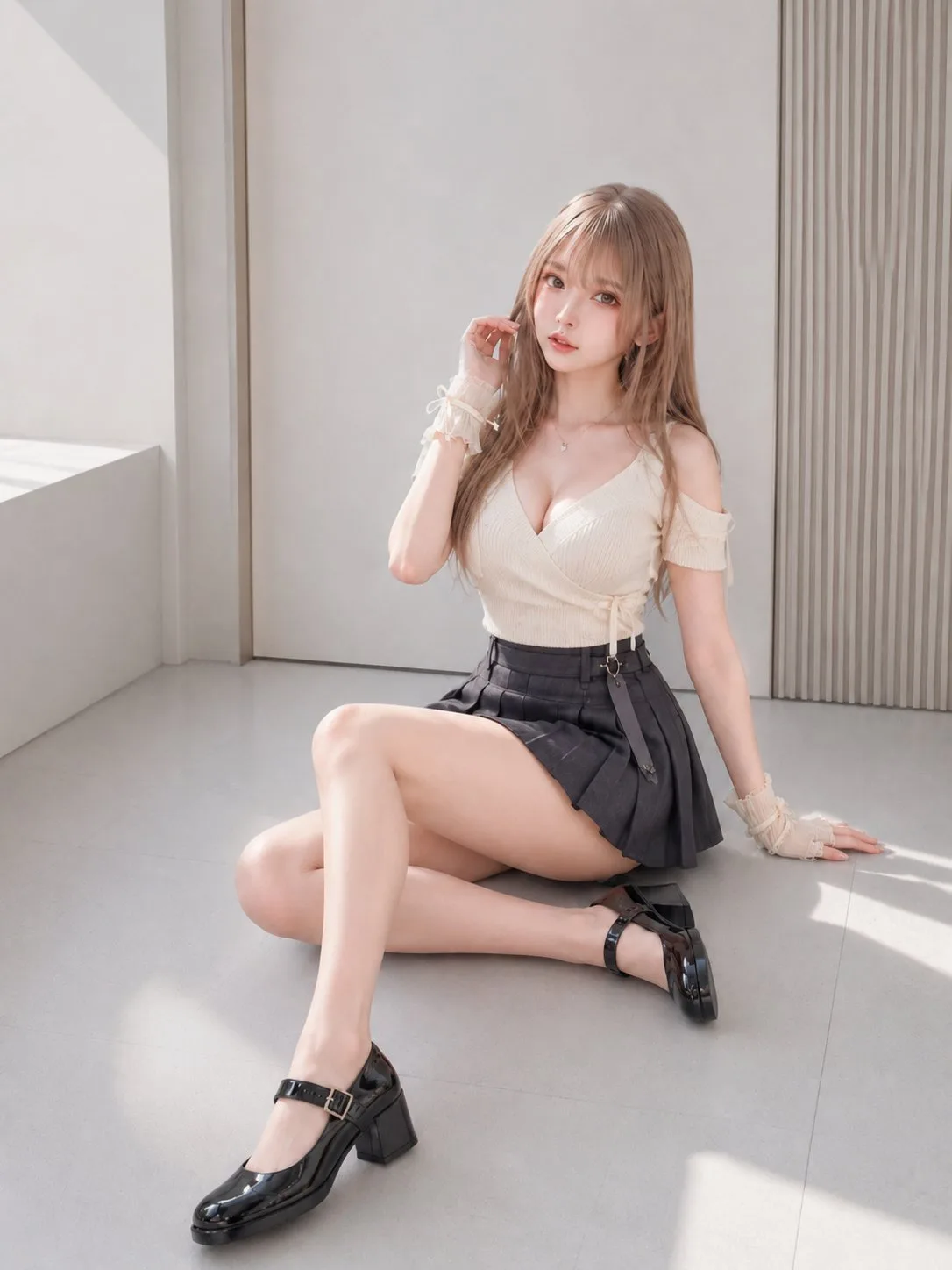 ภาพพอร์เทรตมินิมอลในห้องสีขาวกับแสงเฉียง 1