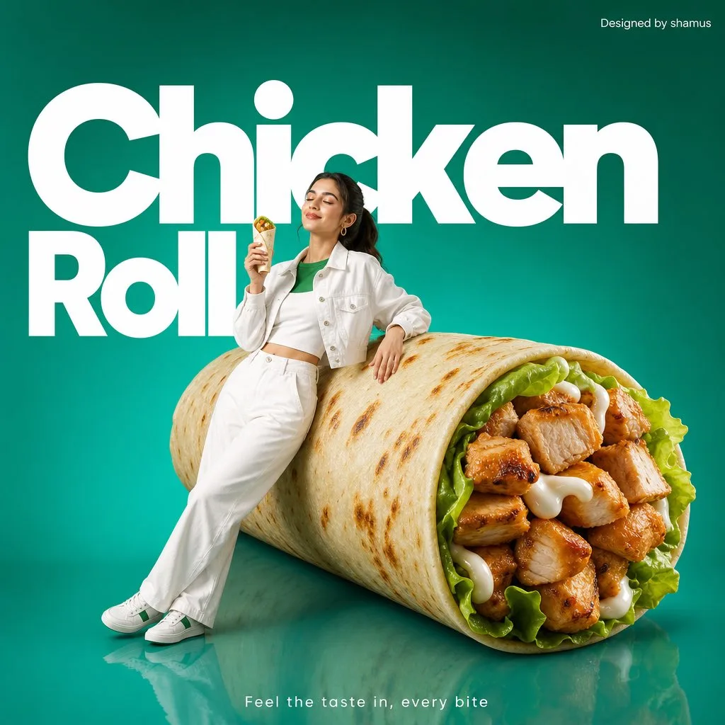โฆษณาไก่โรลพรีเมียมขนาดใหญ่ สไตล์มินิมอล 1