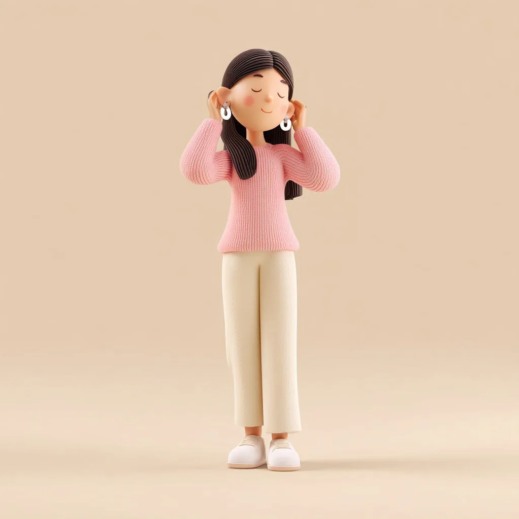 ภาพ 3D หญิงสาวชื่นชมต่างหูสุดคิ้วท์ 1