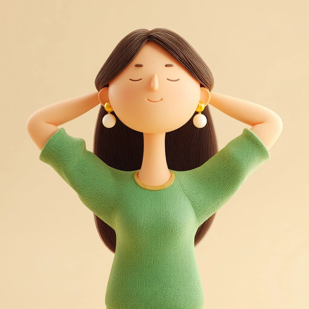 ภาพ 3D หญิงสาวชื่นชมต่างหูสุดคิ้วท์ 2