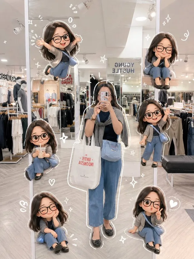 สาวแฟชั่นกับเพื่อนตัวจิ๋วในร้านเสื้อผ้า