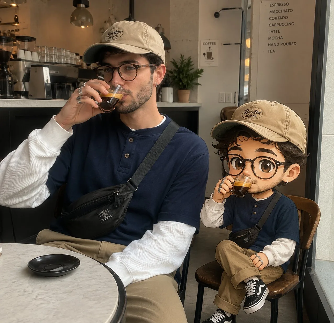 หนุ่มจิบกาแฟกับโคลนจิบิน่ารักในคาเฟ่โมเดิร์น 1