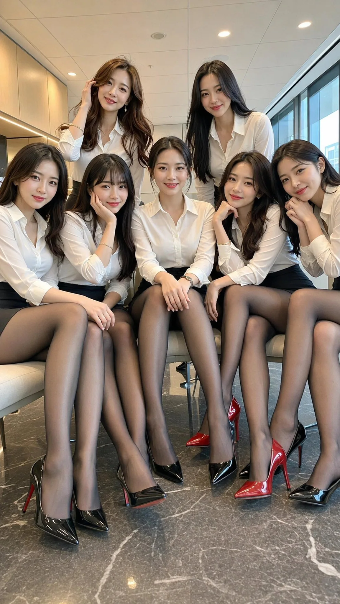ภาพกลุ่มหญิงสาว 7 คนในออฟฟิศทันสมัย 1