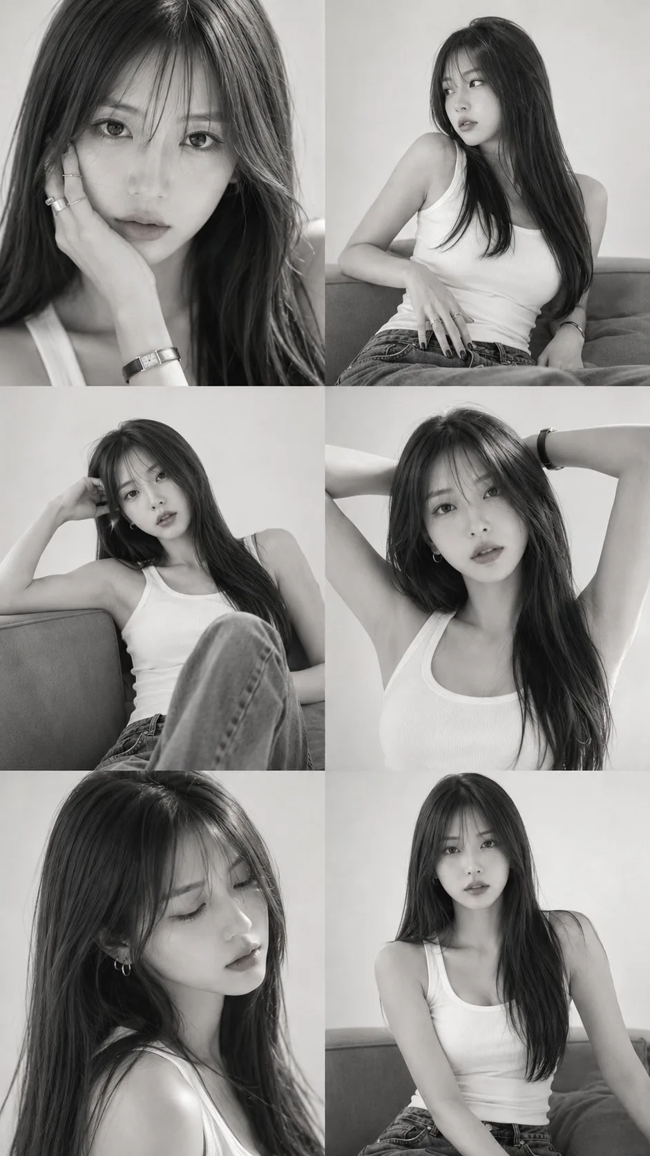 ภาพคอลลาจหญิงสาวสไตล์เกาหลี (โทนขาว-ดำ) 1