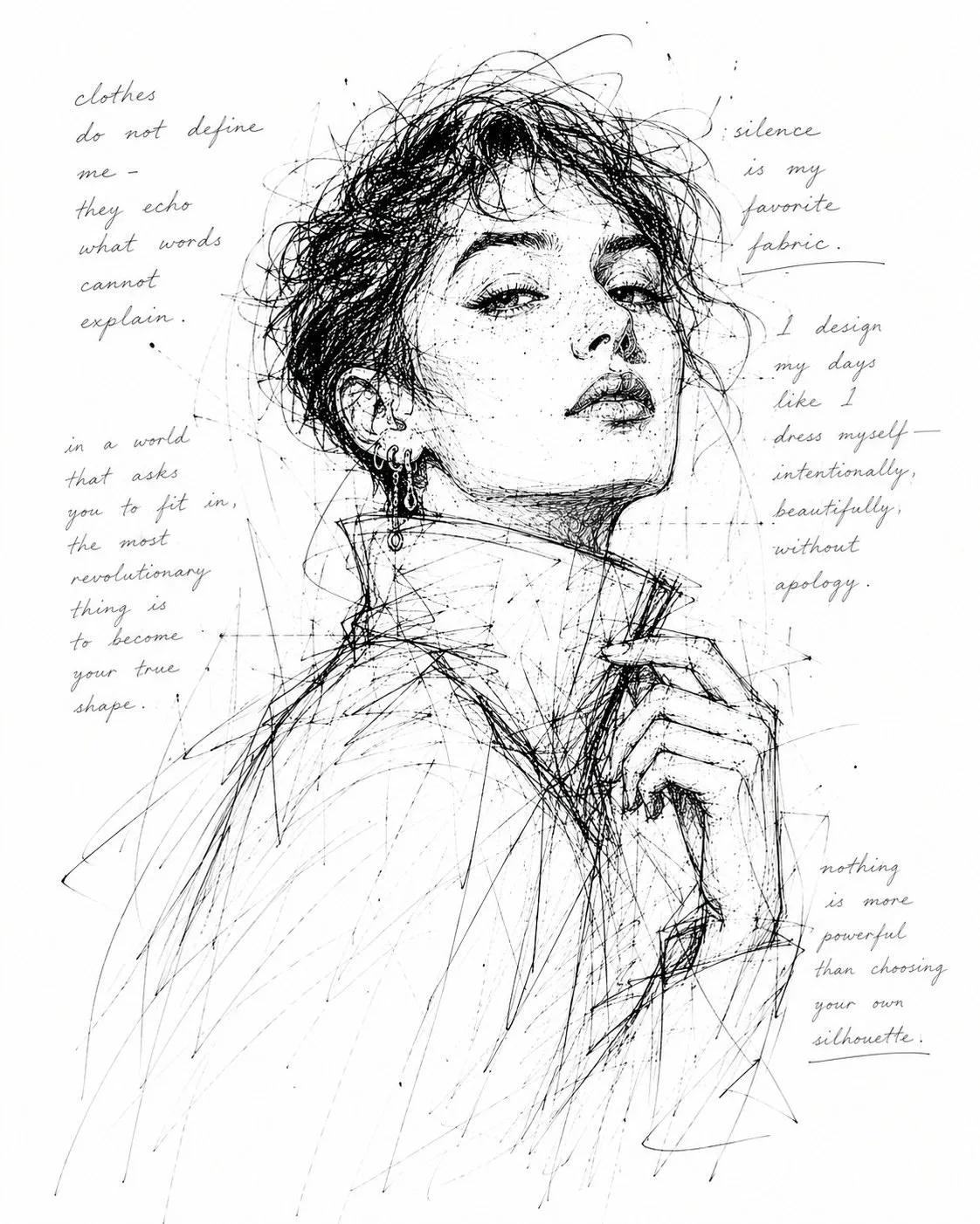 ภาพสเก็ตช์หมึกขาวดำสไตล์ภาพวาดขีดเขียน 1