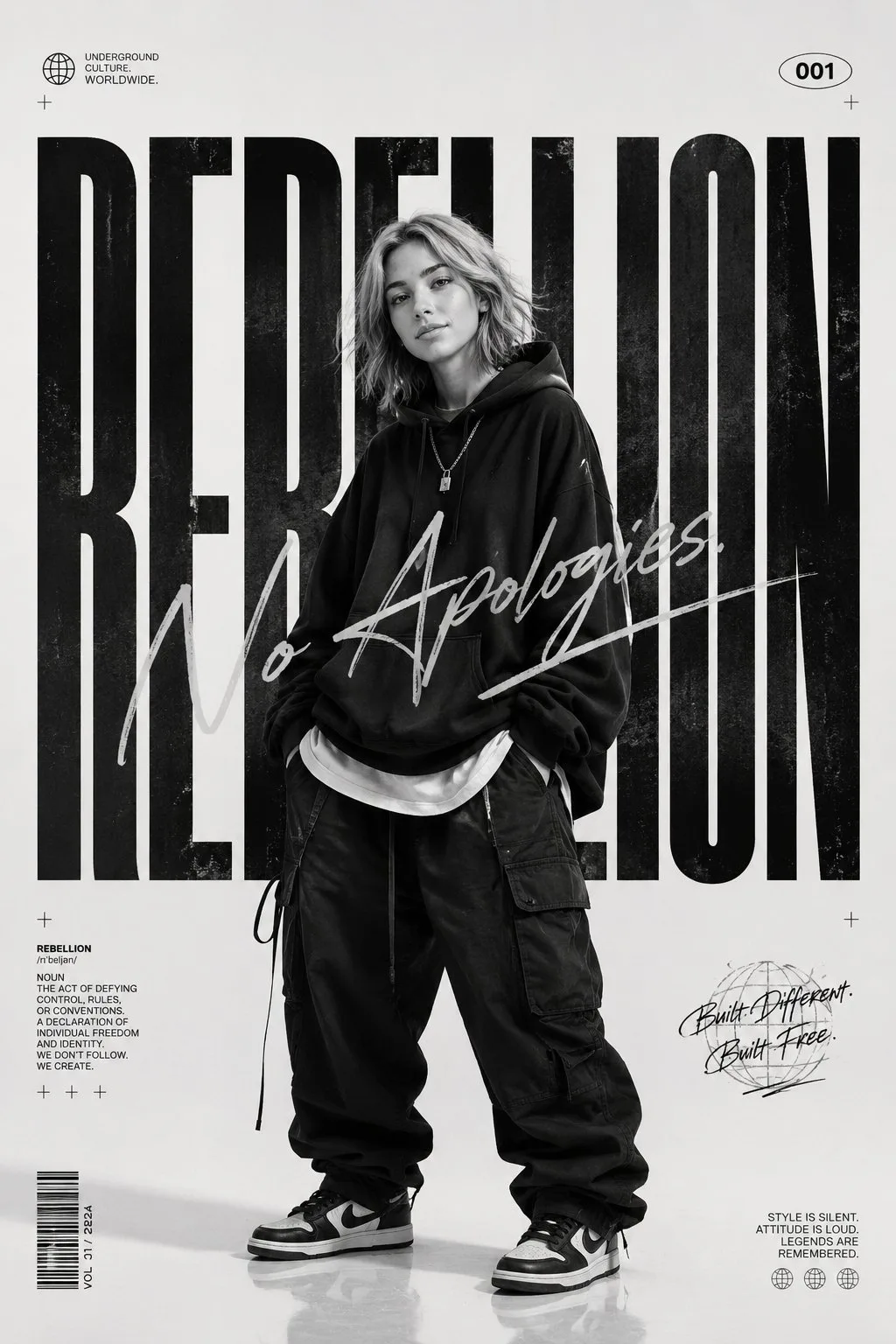 โปสเตอร์แฟชั่นแนวสตรีทขาวดำ: มิสตรี 1