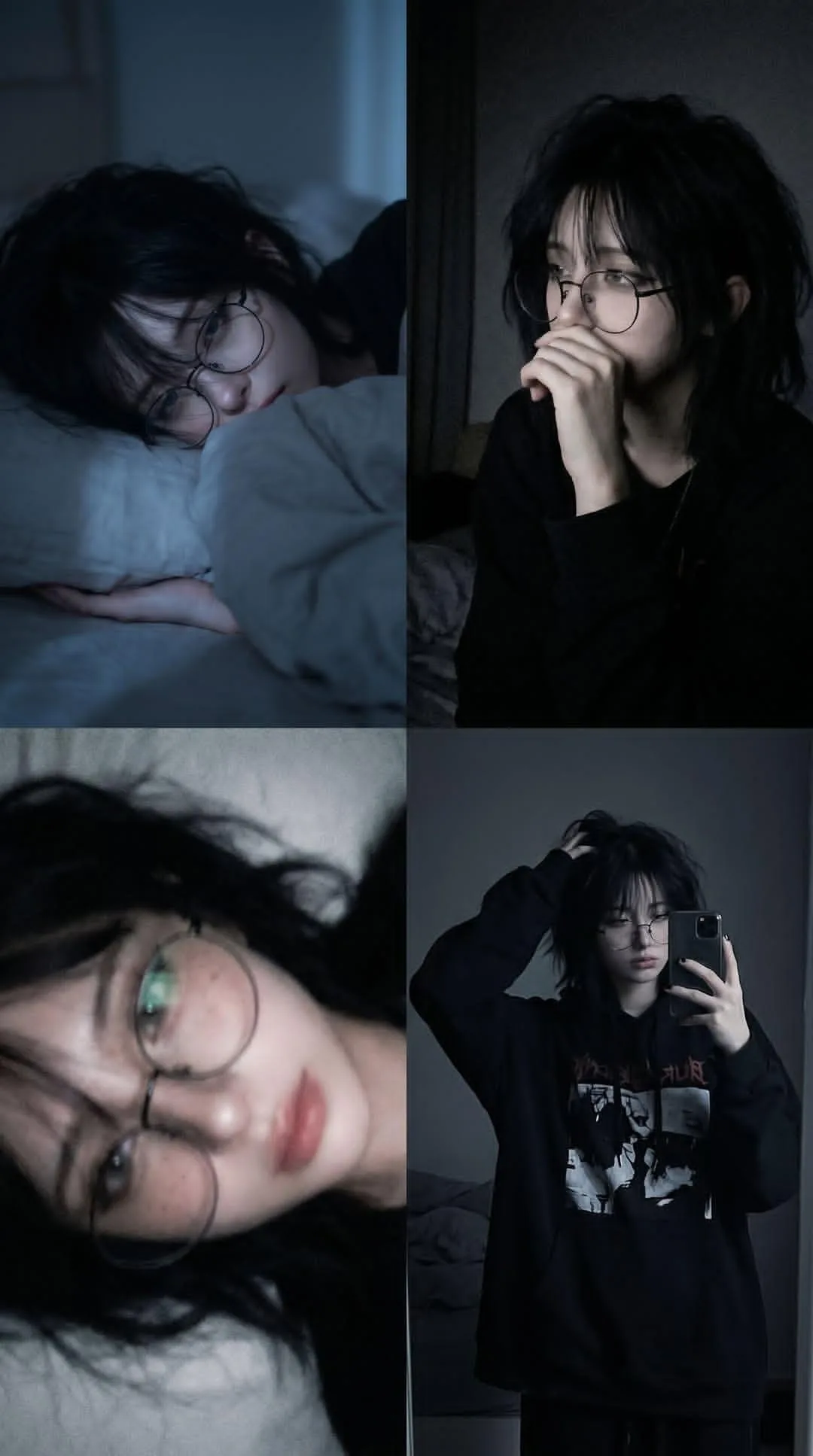คอลลาจเด็กหนุ่มผมดำแว่นตา ในห้องนอนบรรยากาศหม่น 1