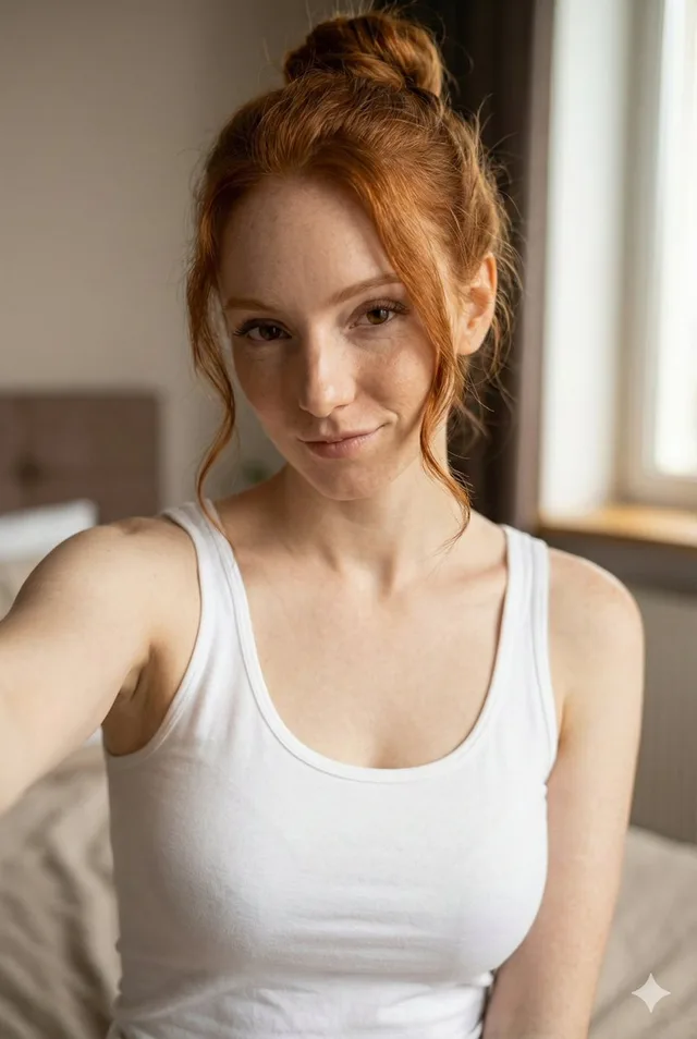 สาวน้อยขี้เล่นโพสท่าเซลฟี่สบายๆ ยามเช้า