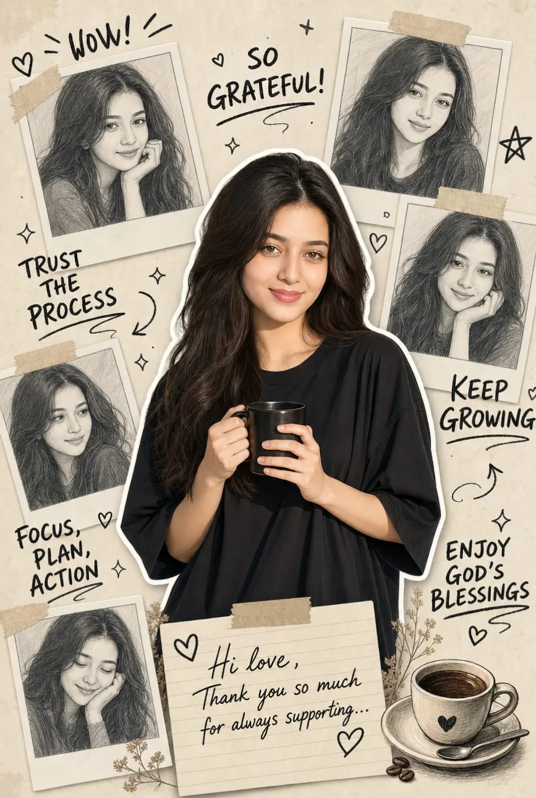 โปสเตอร์คอลลาจสาวเกาหลีสุดคิวท์ สไตล์สมุดบันทึก 1