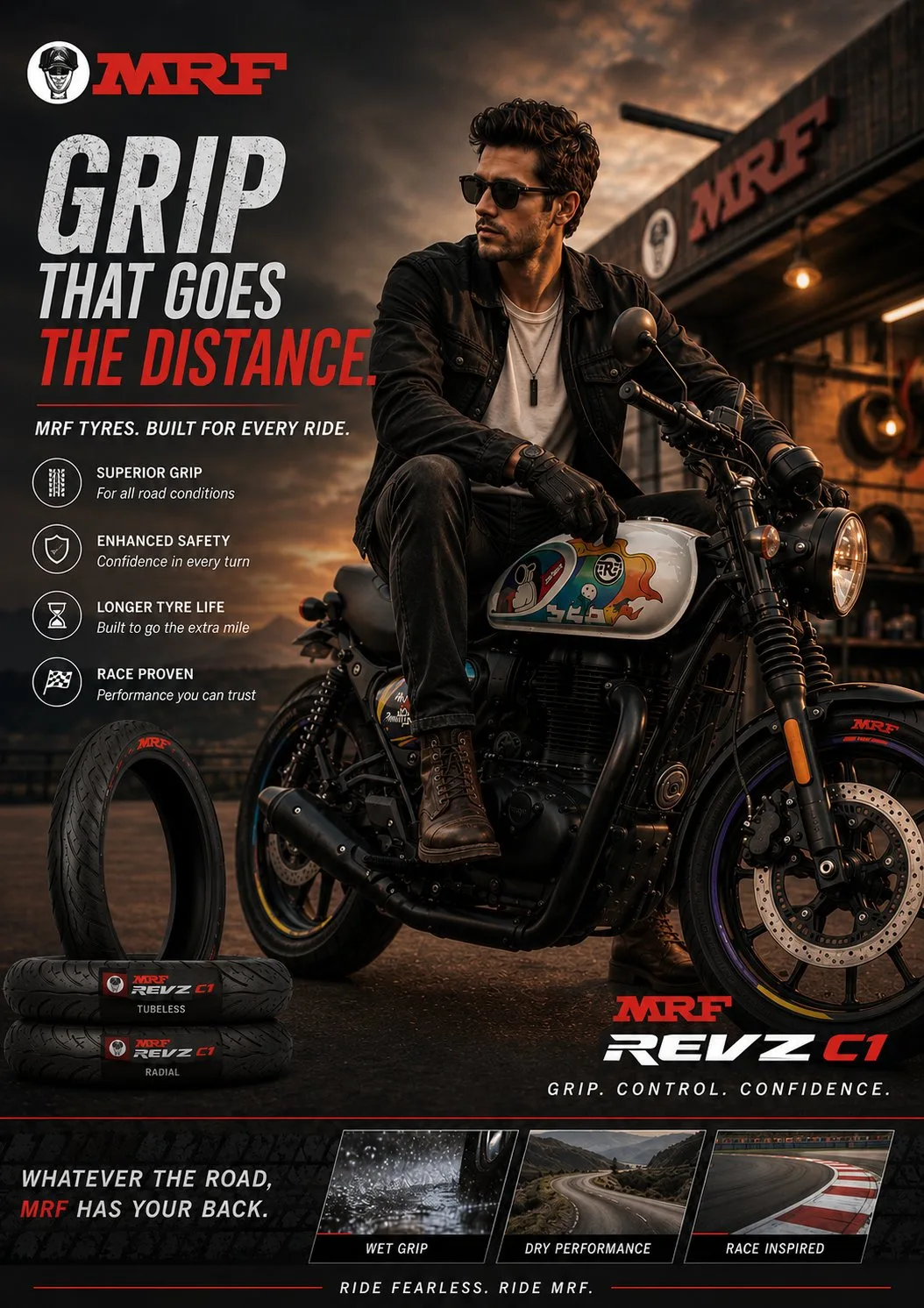 โปสเตอร์โฆษณายาง MRF สุดหรู สไตล์วินเทจ 1