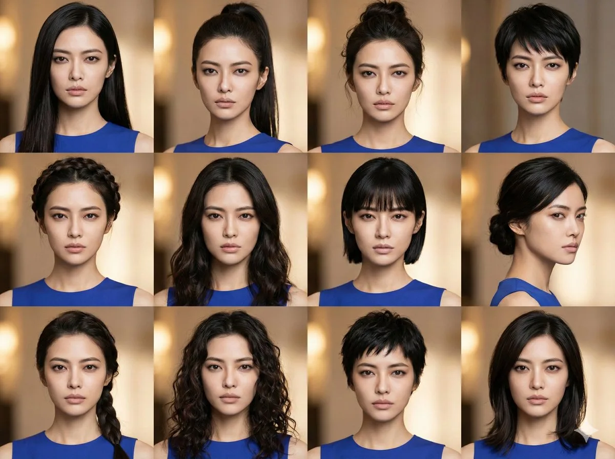 คอลลาจเปลี่ยนทรงผมและเมคอัพ 9 ช่อง 1