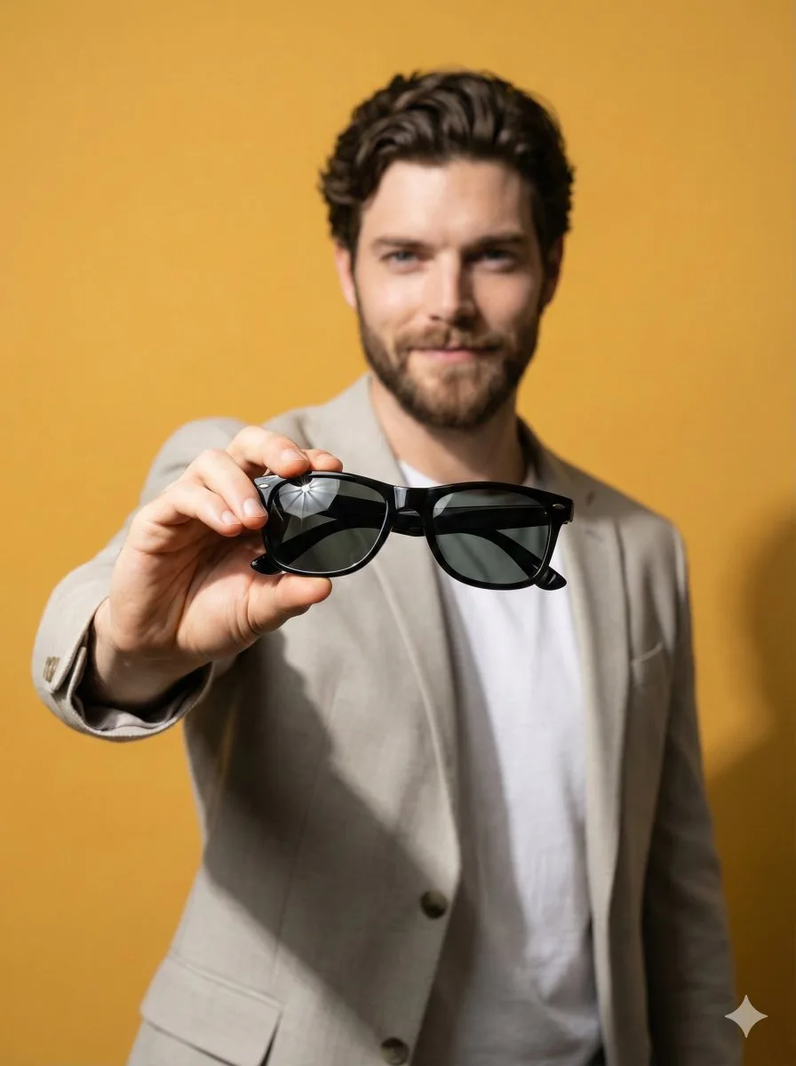 แว่นกันแดด Wayfarer ในสตูดิโอสีมัสตาร์ด 1