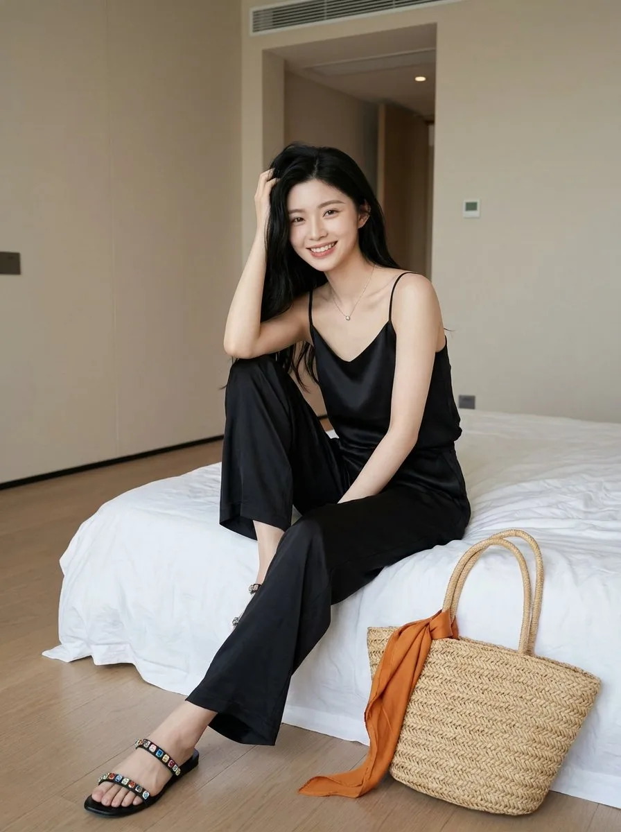สาวสวยชุดผ้าไหม ความงามสง่าใต้แสงธรรมชาติ 1