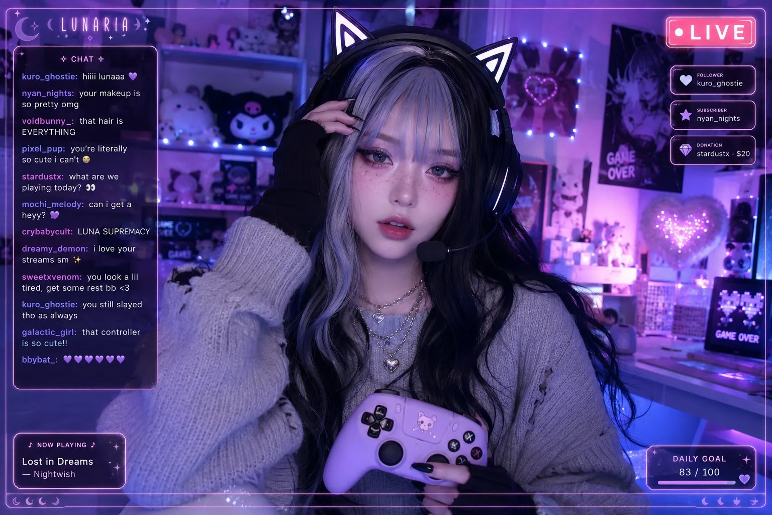 สาวนักเล่นเกมไลฟ์สดในบรรยากาศนีออนสุดคูล 1
