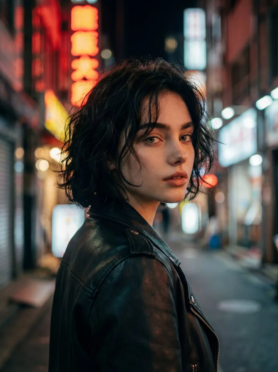 สาวเมืองในชุดนีออนหันหลังกลับ ถ่ายสตรีทสวยงาม 1