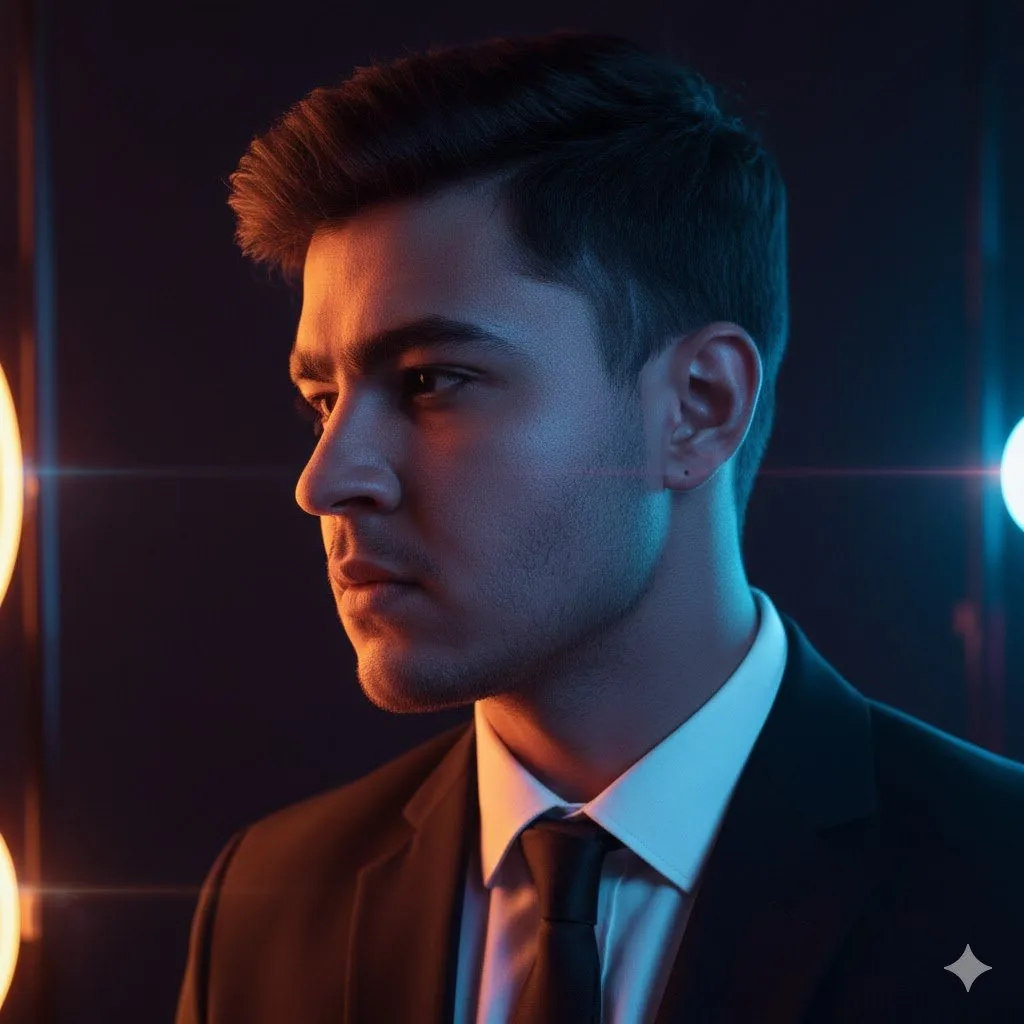 ภาพพอร์เทรตไซด์โปรไฟล์ หนุ่มหล่อ สไตล์ Cyberpunk Neon Noir 1