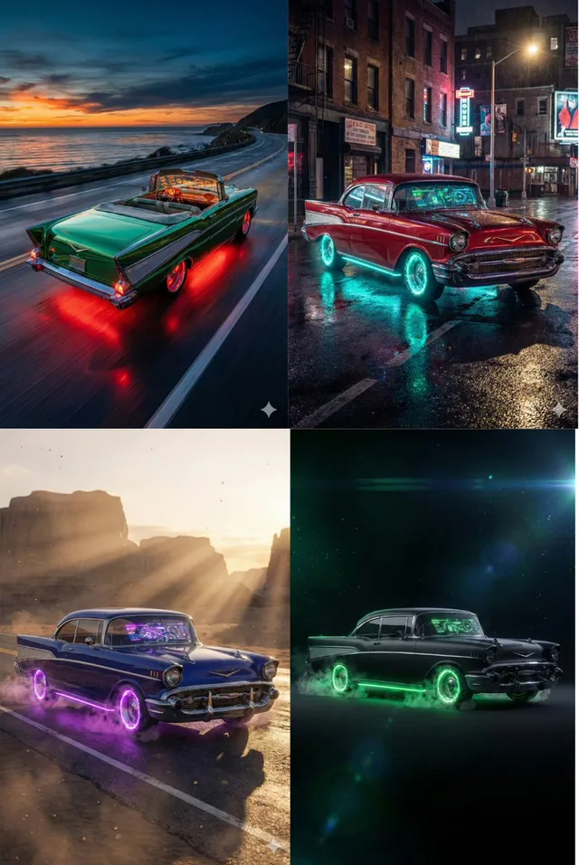 นีออนแฟนตาซี: รถ Muscle Car สไตล์ Retro-Futuristic