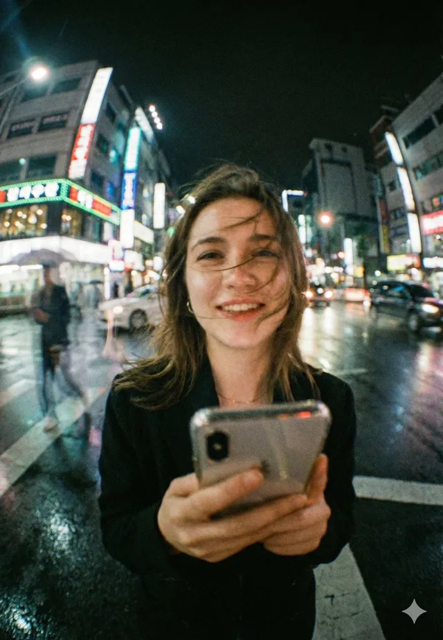 สาวเมืองในคืนฝนพรำใต้แสงนีออน: โคลสอัพเลนส์ไวด์