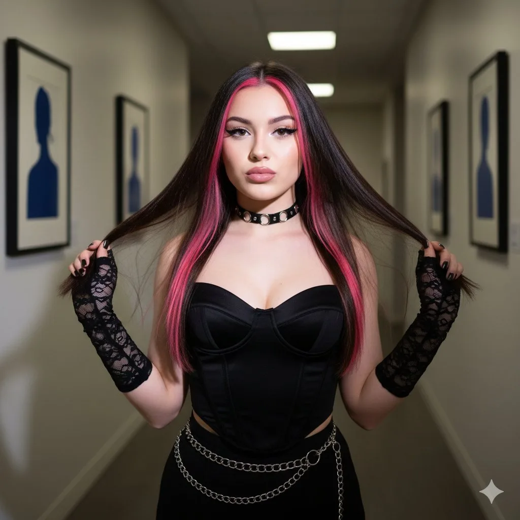 สาวแซ่บผมดำไฮไลท์นีออน สไตล์ Y2K แฟลชจัดเต็ม 1