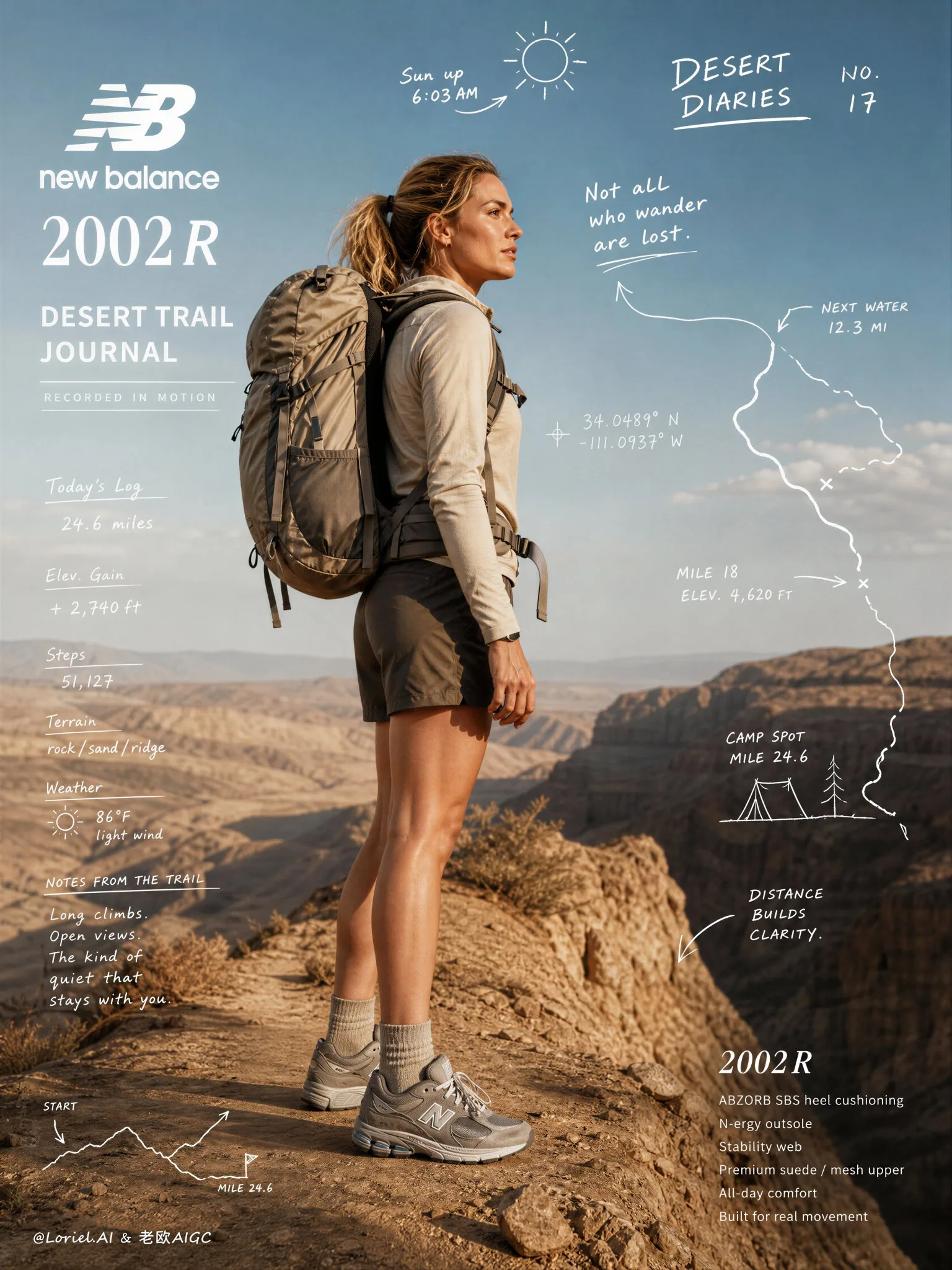 โปสเตอร์แคมเปญ New Balance 2002R สมุดบันทึกเส้นทางทะเลทราย 1
