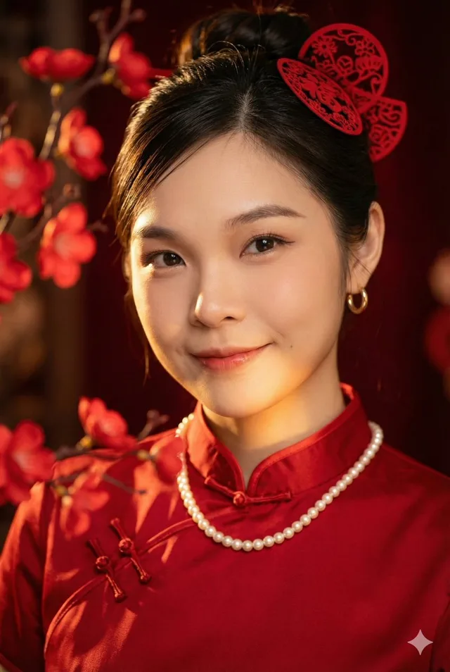 สาวงามชุดกี่เพ้าจีนใหม่ท่ามกลางแสงและเงา