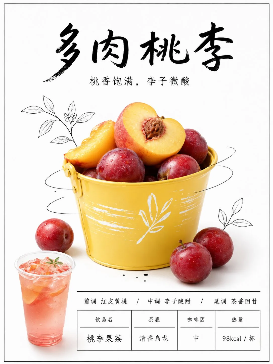 โปสเตอร์เมนูเครื่องดื่มชาผลไม้สไตล์มินิมอล 1