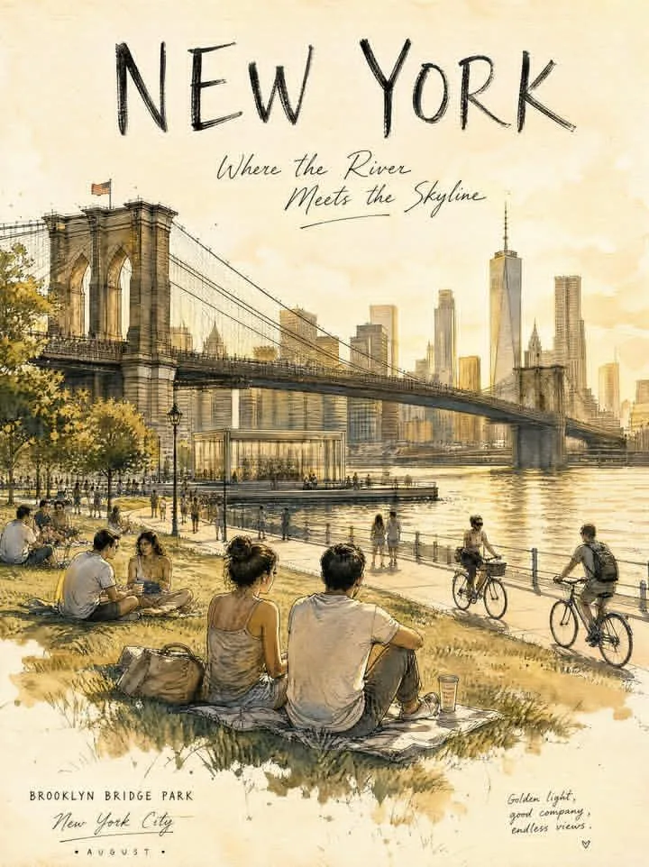 โปสเตอร์ภาพร่าง สวนสาธารณะกลางนิวยอร์ก ยามบ่ายเดือนสิงหาคม 1