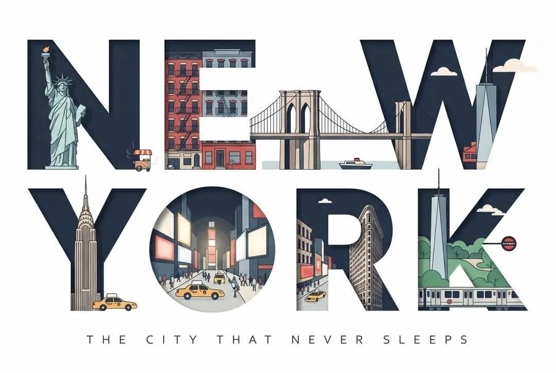 โปสเตอร์ท่องเที่ยว NYC ตัวอักษรสร้างสรรค์ 1