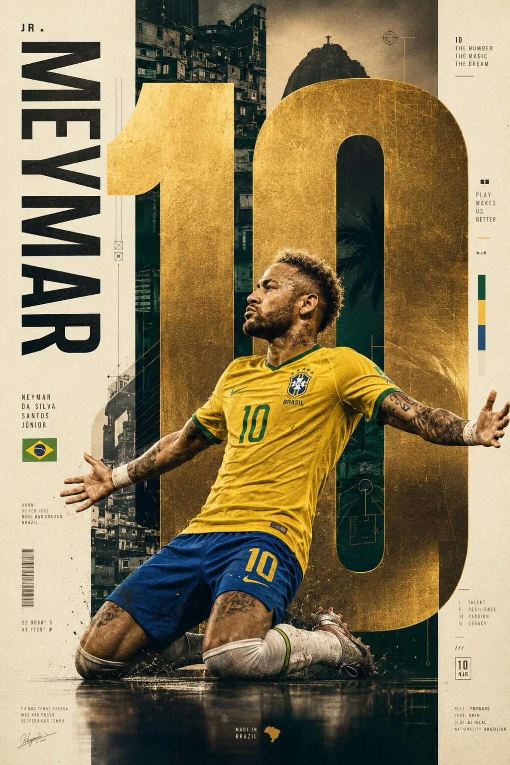 โปสเตอร์กีฬา เนย์มาร์ ทีมชาติบราซิล สไตล์พรีเมียม 2