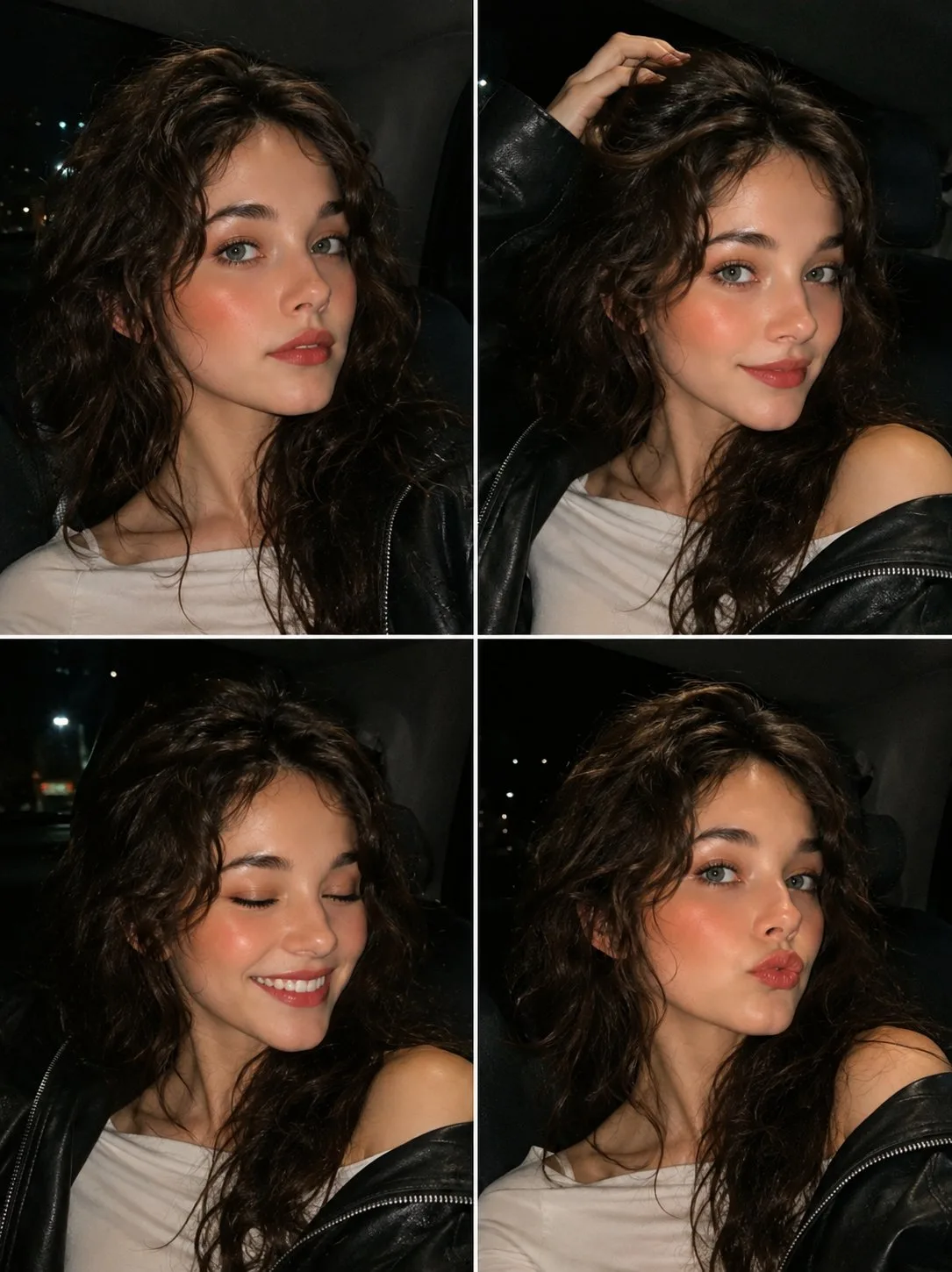 เซลฟี่สาวสวย 4 ช่องในรถยามค่ำคืน แสงแฟลชสว่าง 1