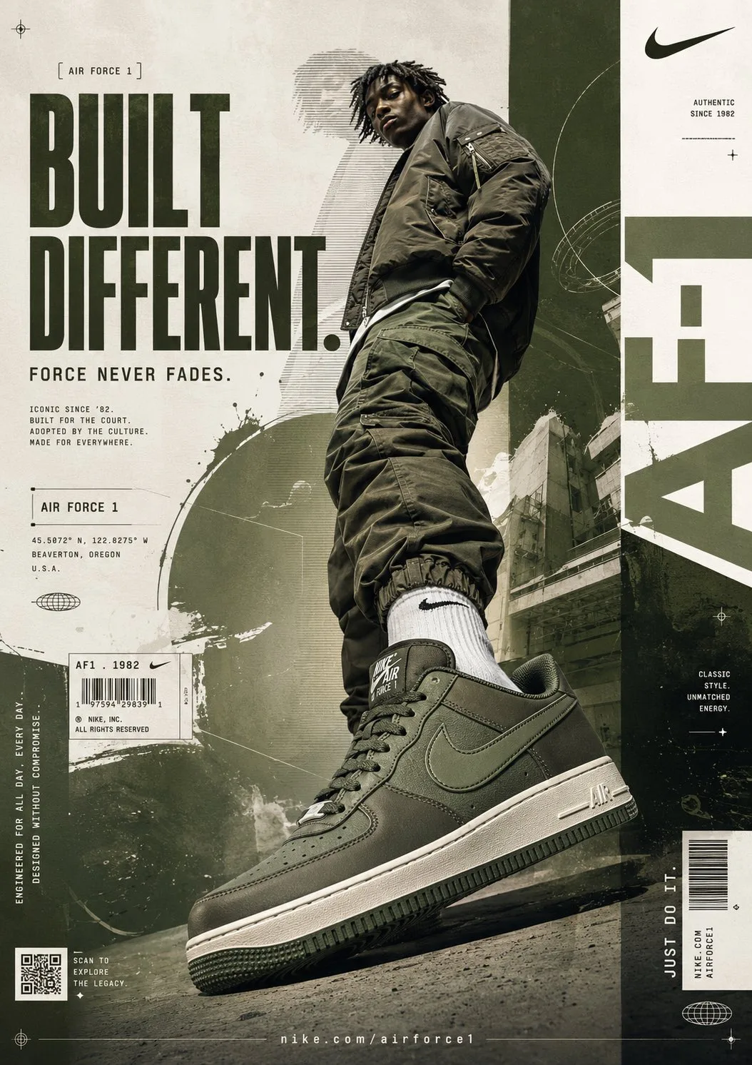 โปสเตอร์ NIKE AIR FORCE 1 สีมะกอกเข้ม สไตล์ Industrial 1