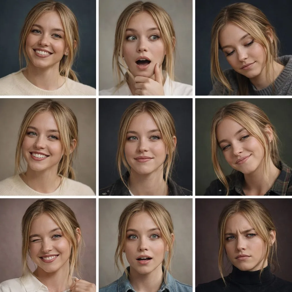 คอลลาจภาพบุคคล 9 ช่อง: อารมณ์หญิงสาวหลากหลาย 1