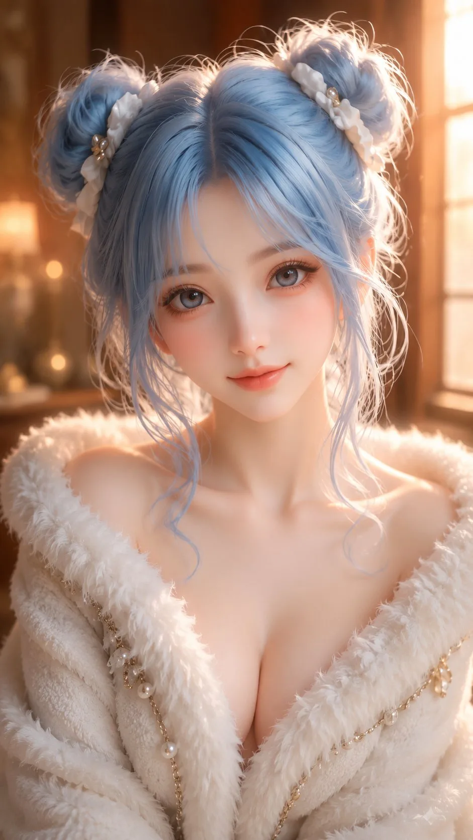 สาวหวานผมฟ้า ผ้าคลุมขนนุ่ม สไตล์แฟนตาซีตะวันออก 1