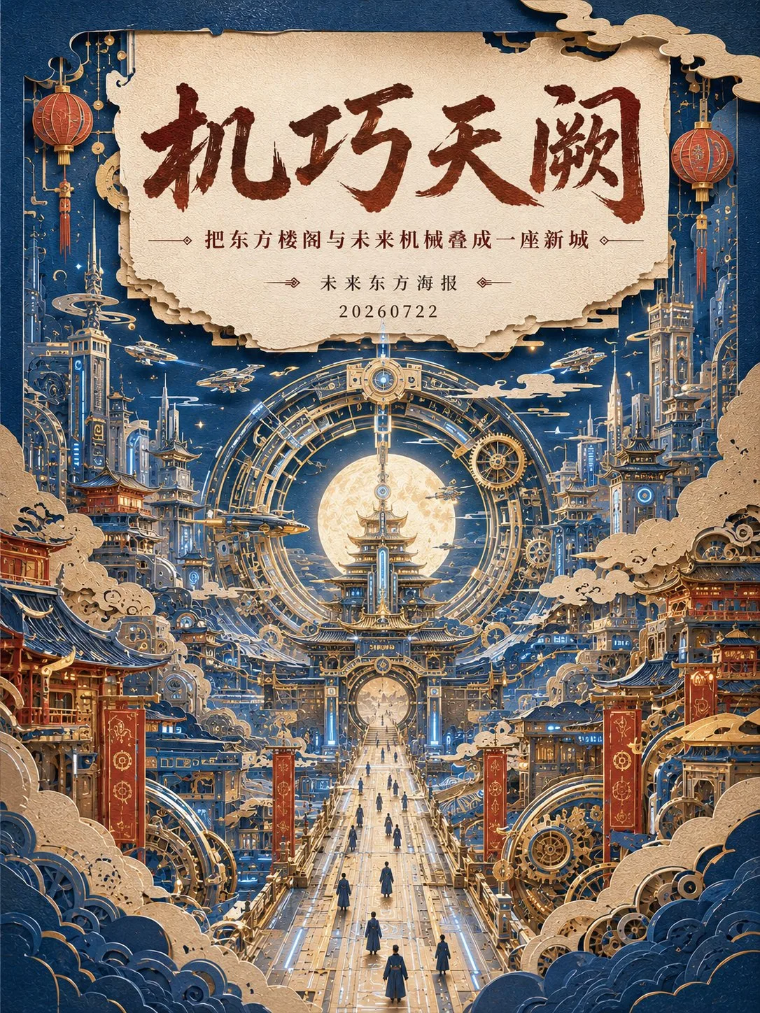โปสเตอร์ศิลปะจีน: แฟนตาซีตะวันออกสไตล์กระดาษแกะสลัก 1