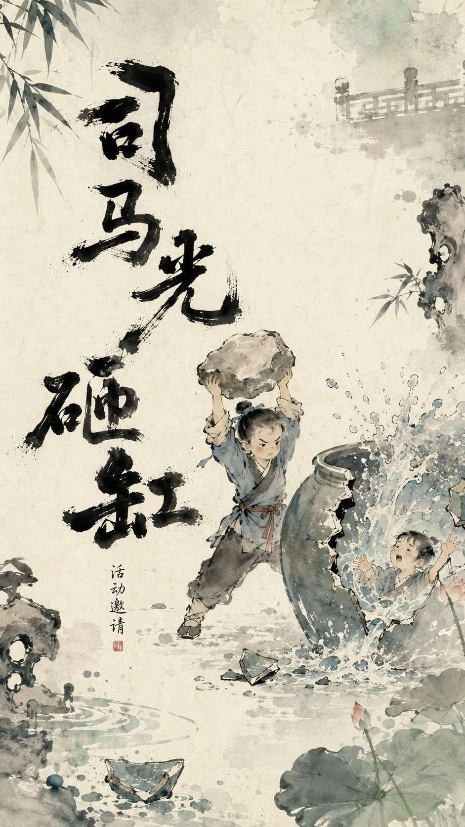 โปสเตอร์ภาพเคลื่อนไหวหมึกจีน: เรือฟางยืมลูกธนู 1