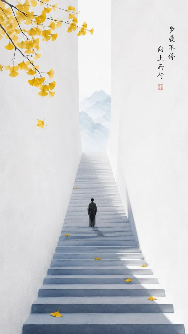 โปสเตอร์เซนตะวันออก: บันไดใบแปะก๊วยทองในฤดูใบไม้ร่วง
