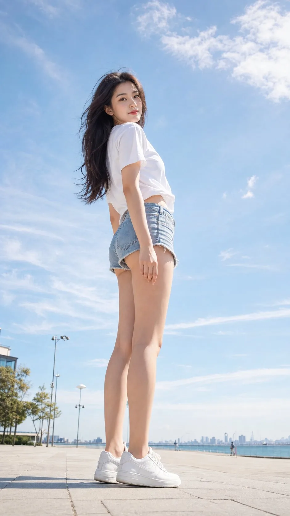หญิงสาวจีนในชุดแฟชั่นกลางแจ้ง สไตล์นิตยสาร 2