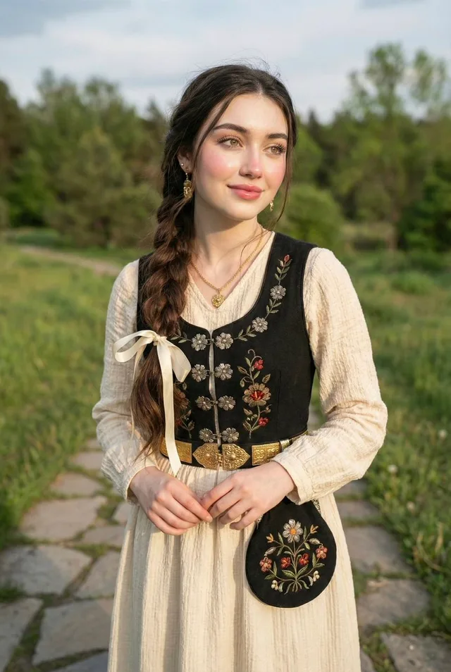 เซลฟี่สาวสวยผมเปียข้าง รับแสงแดดกลางแจ้ง